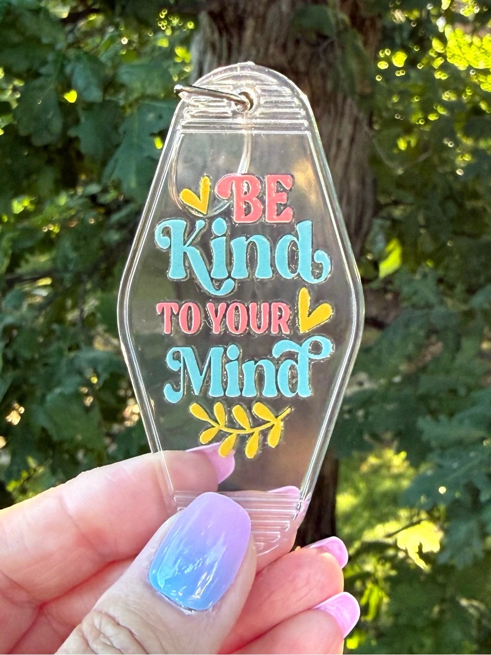 Vintage style motel key 3.5” keychain “Be Kind to Your Mind” gift idea